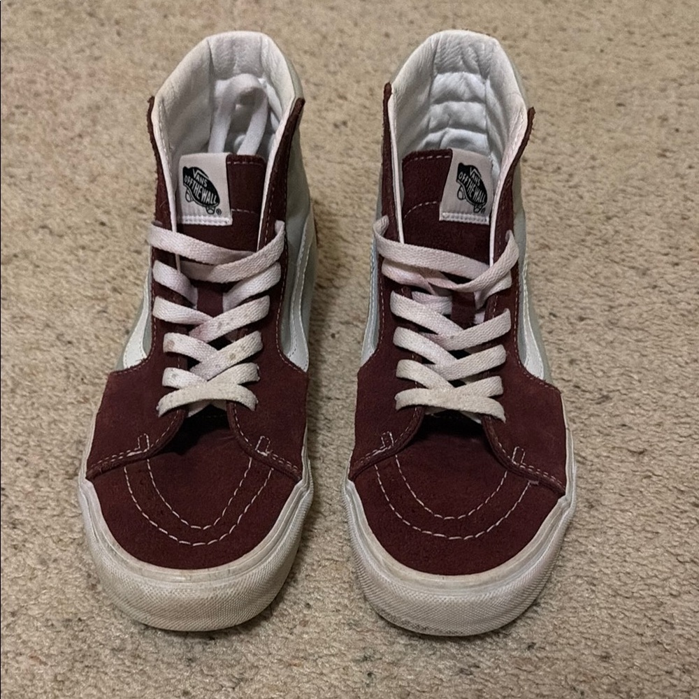 Vans Maroon and White High-Top Sneakers